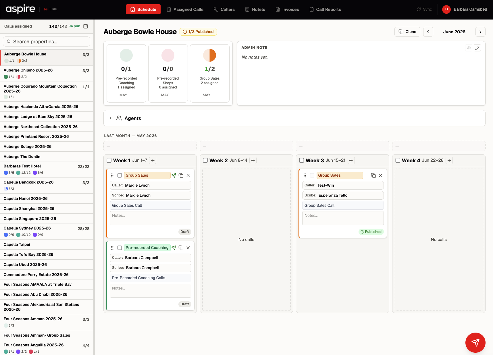 Aspire scheduling dashboard built by WinLabs